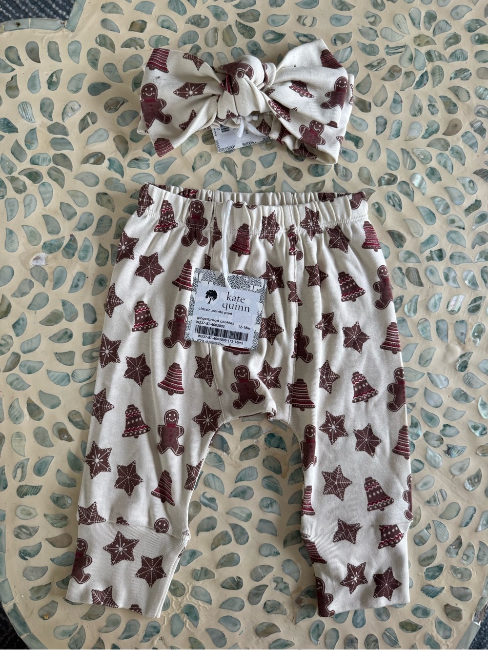 kate quinn gingerbread cookies panda pant with matching elastic headband bow